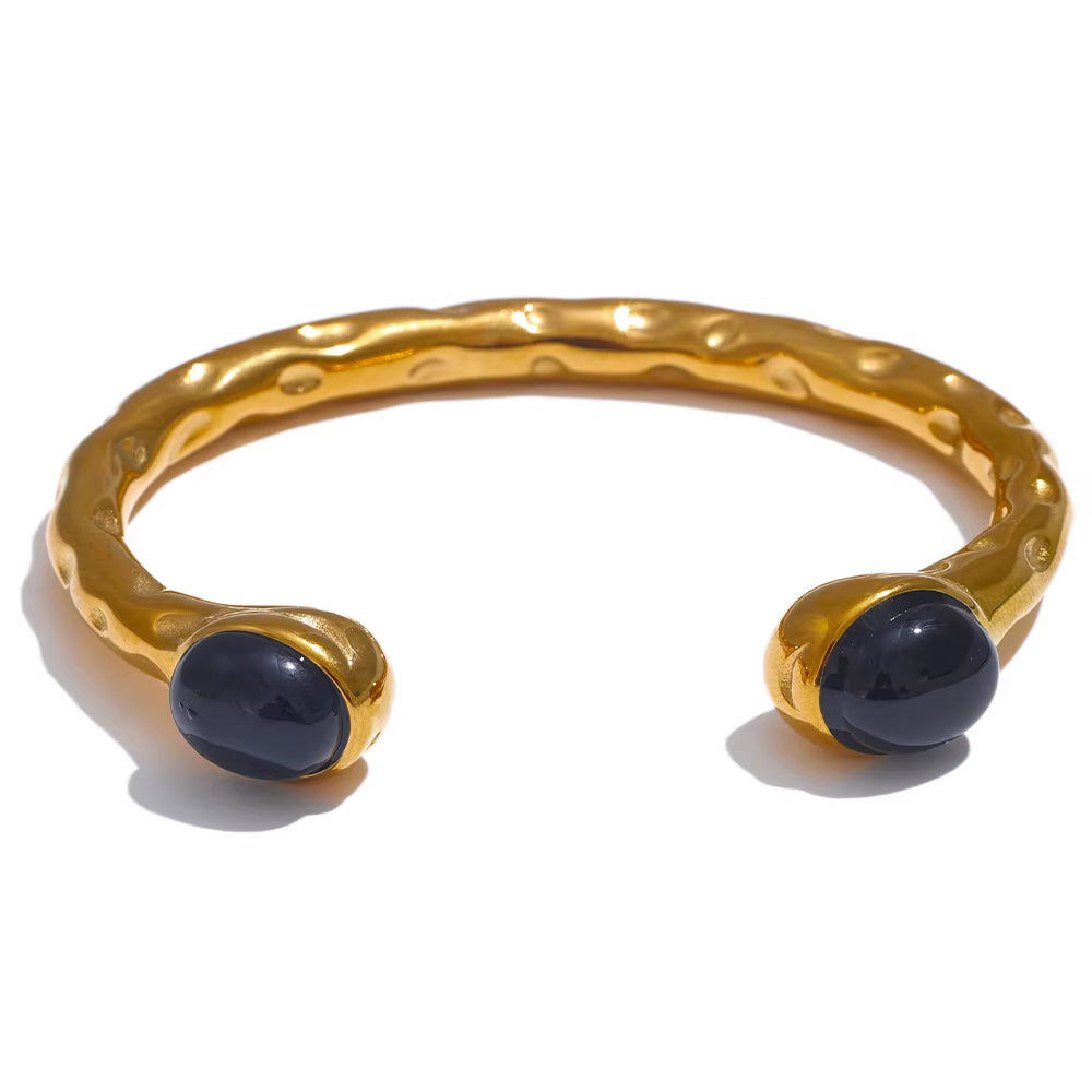 62Mm High Quality Stainless Steel Multicolored Natural Stone Golden Cuff Open Bracelet Bangle Water Resistant Jewelry 2024