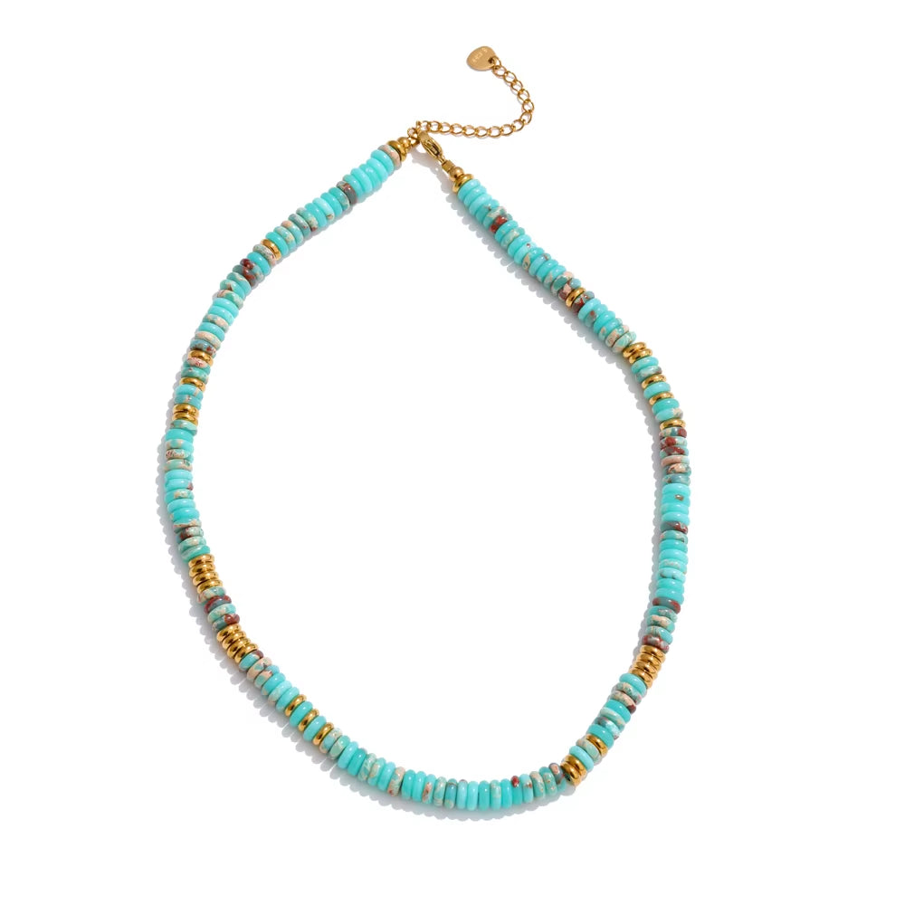 Colorful Natural Stone Beads Handmade Chain Y2K Fashion Necklace for Women Stainless Steel Waterproof Collar Jewelry Gift