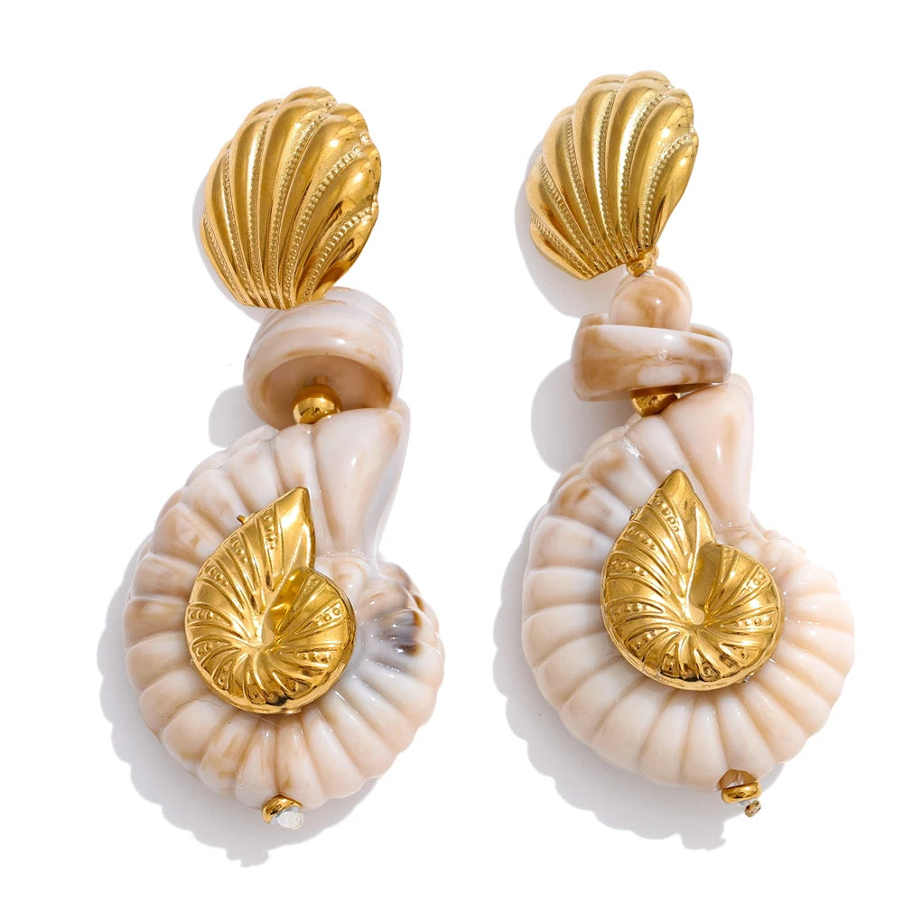 Ocean Series Resin Shell Conch Drop Dangle Earrings for Women Stainless Steel Summer Holiday Daily Attractive Jewelry New