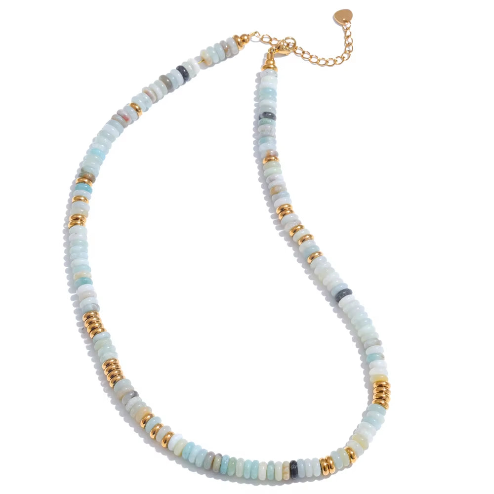 Colorful Natural Stone Beads Handmade Chain Y2K Fashion Necklace for Women Stainless Steel Waterproof Collar Jewelry Gift