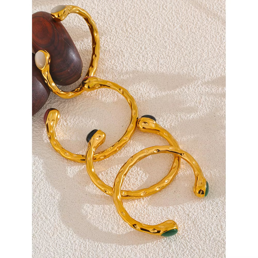 62Mm High Quality Stainless Steel Multicolored Natural Stone Golden Cuff Open Bracelet Bangle Water Resistant Jewelry 2024