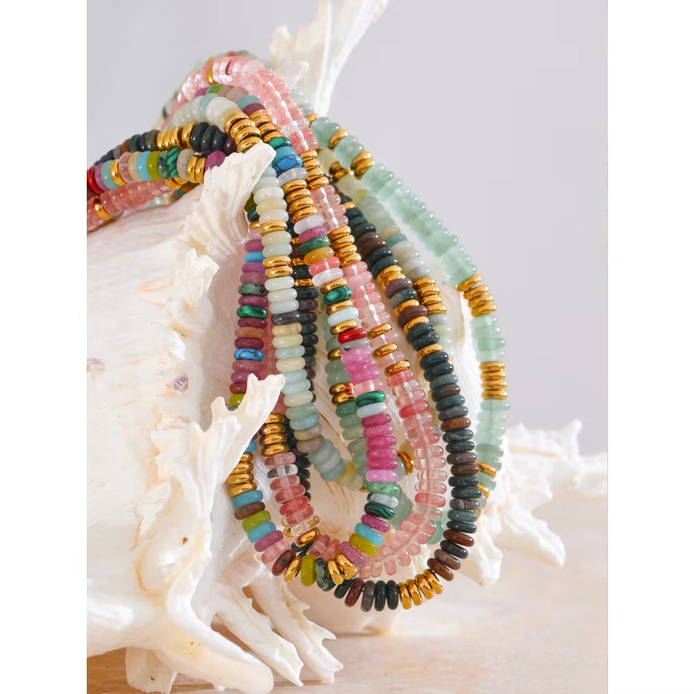 Colorful Natural Stone Beads Handmade Chain Y2K Fashion Necklace for Women Stainless Steel Waterproof Collar Jewelry Gift