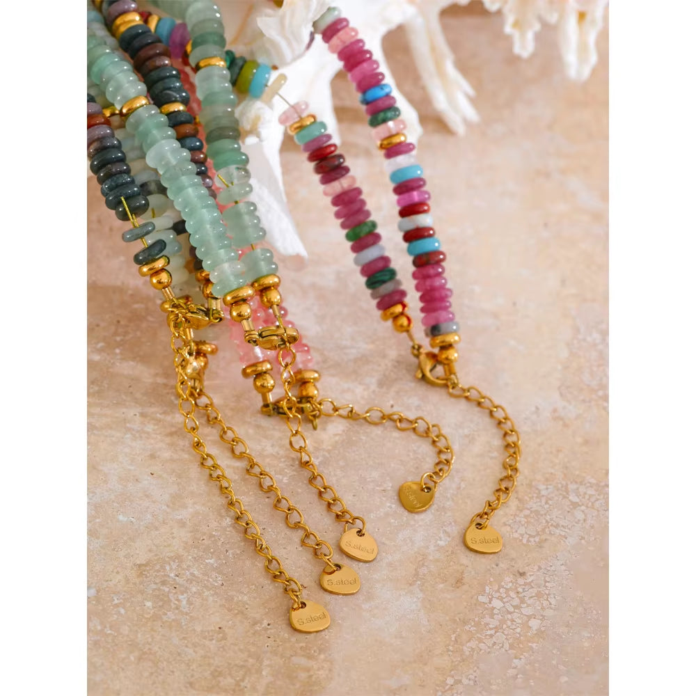 Colorful Natural Stone Beads Handmade Chain Y2K Fashion Necklace for Women Stainless Steel Waterproof Collar Jewelry Gift