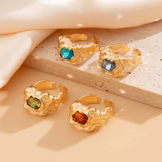 4Pcs Vintage Colorful Zircon Pleated Open Ring Set for Women Fashion Metal Geometric Knuckle Ring Couple Jewelry Accessories