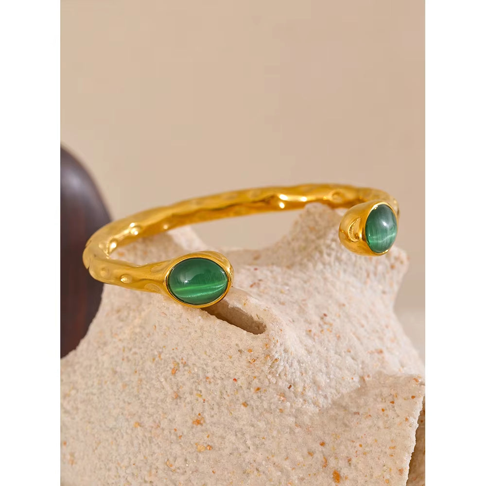62Mm High Quality Stainless Steel Multicolored Natural Stone Golden Cuff Open Bracelet Bangle Water Resistant Jewelry 2024