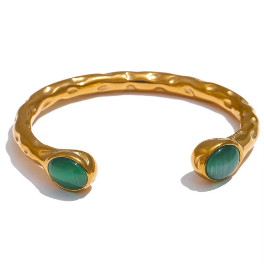 62Mm High Quality Stainless Steel Multicolored Natural Stone Golden Cuff Open Bracelet Bangle Water Resistant Jewelry 2024