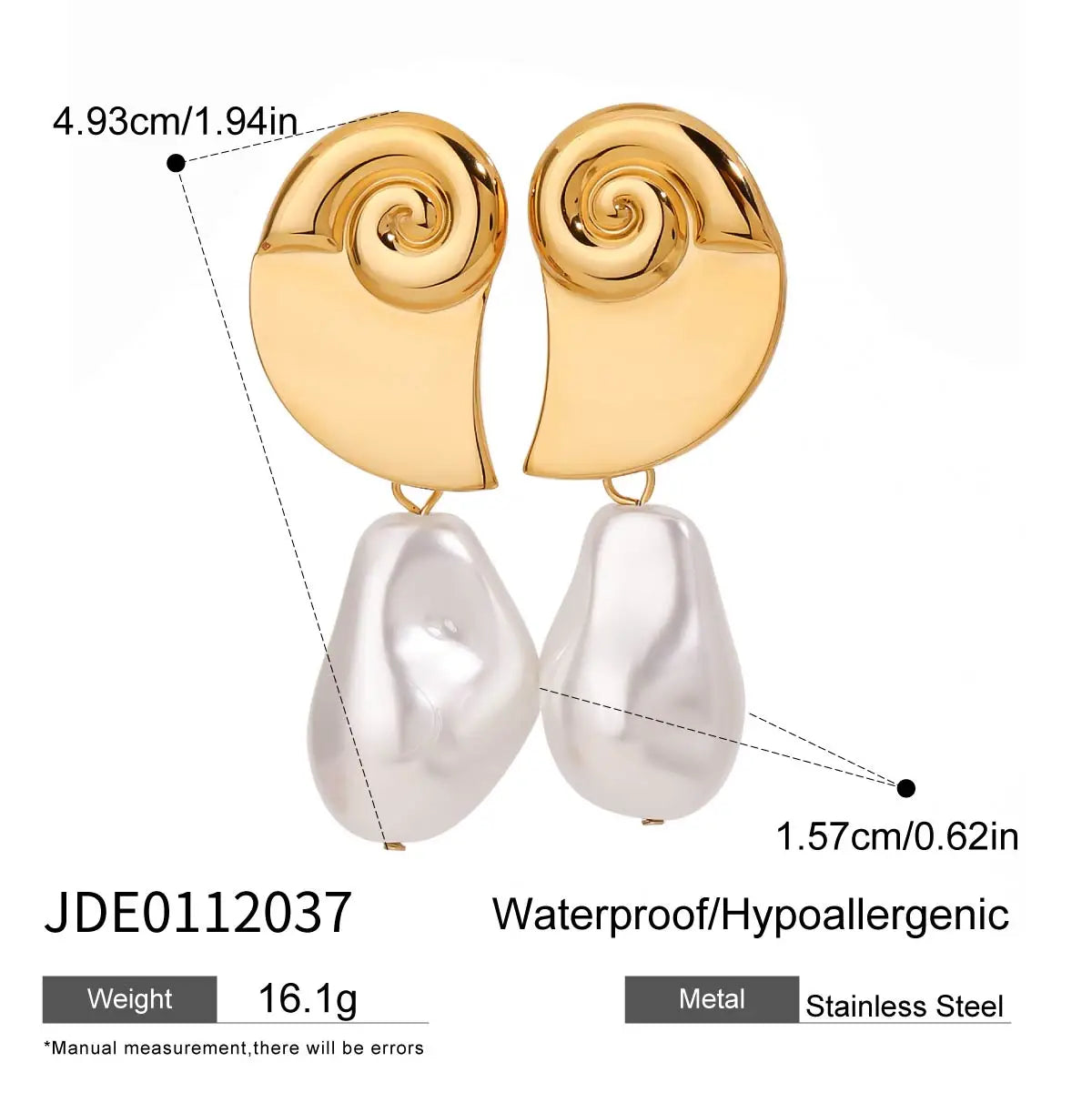 Zora Conch Spiral Baroque Pearl Pendant Earrings 
