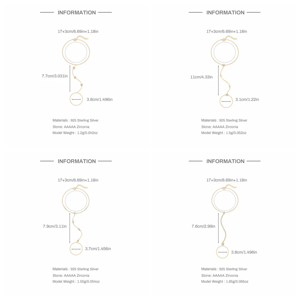 925 Sterling Silver Heart/Star Zircon Bracelet with Finger Design for Women Hand Chain Accessories Party Jewelry Gift