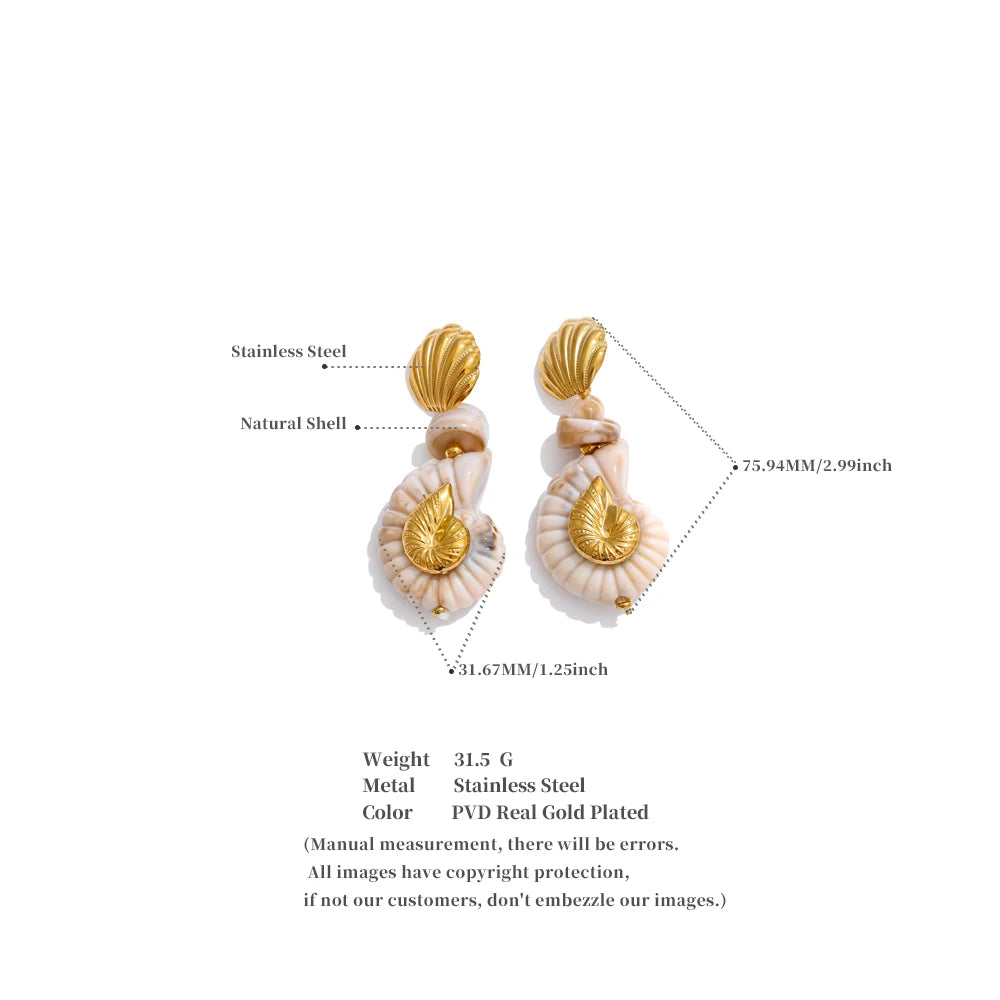 Ocean Series Resin Shell Conch Drop Dangle Earrings for Women Stainless Steel Summer Holiday Daily Attractive Jewelry New