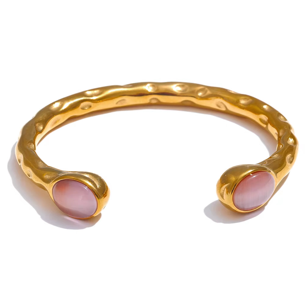 62Mm High Quality Stainless Steel Multicolored Natural Stone Golden Cuff Open Bracelet Bangle Water Resistant Jewelry 2024