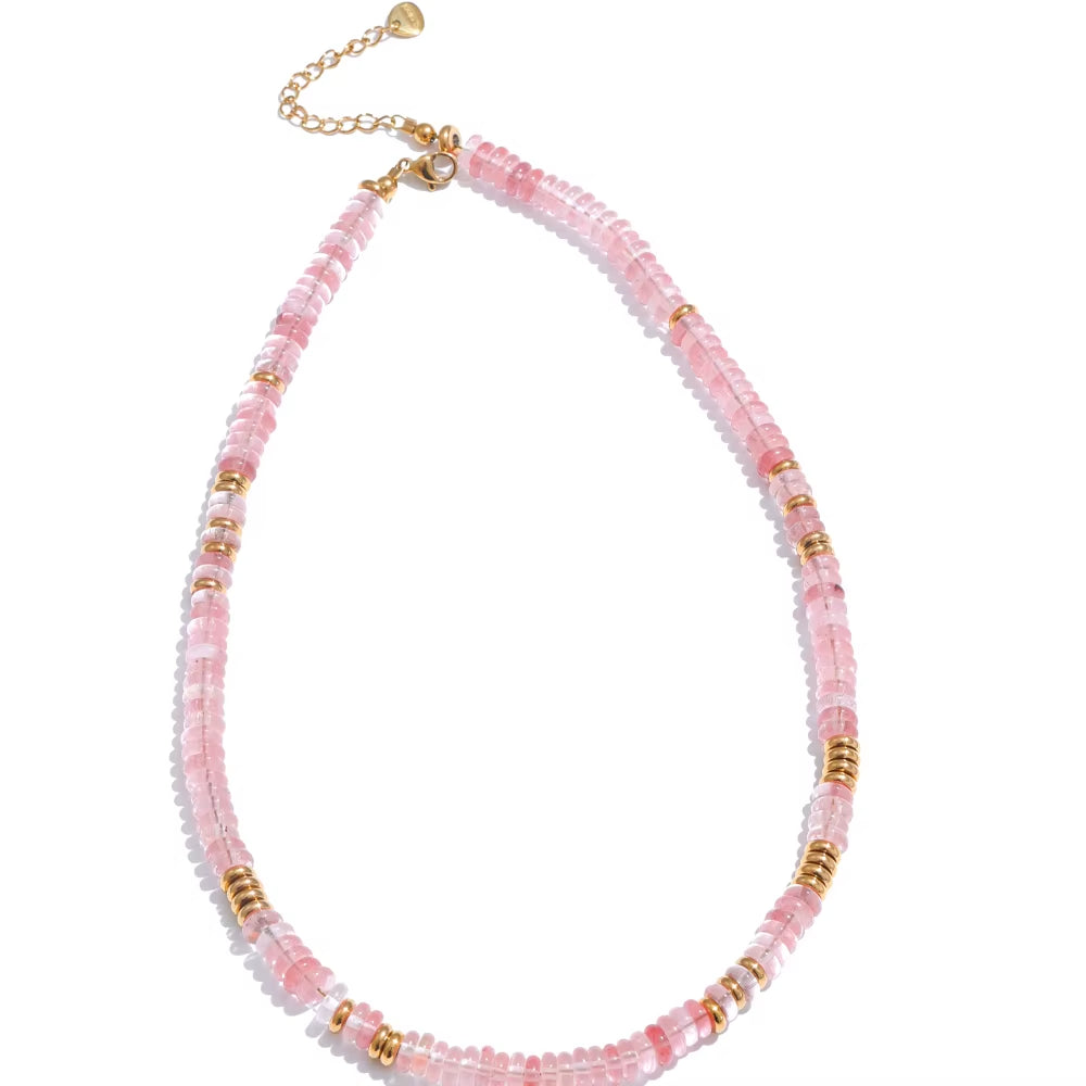 Colorful Natural Stone Beads Handmade Chain Y2K Fashion Necklace for Women Stainless Steel Waterproof Collar Jewelry Gift