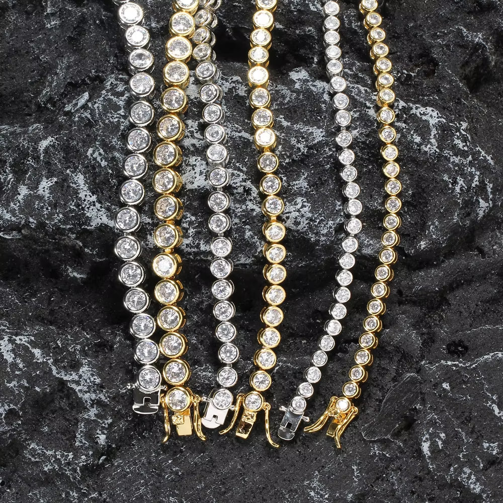 3Mm 4Mm 5Mm Width 7Inch 8Inch Brass Hip Hop Iced Out Zircon Bracelet Men'S Jewelry CZ Bracelet BB249