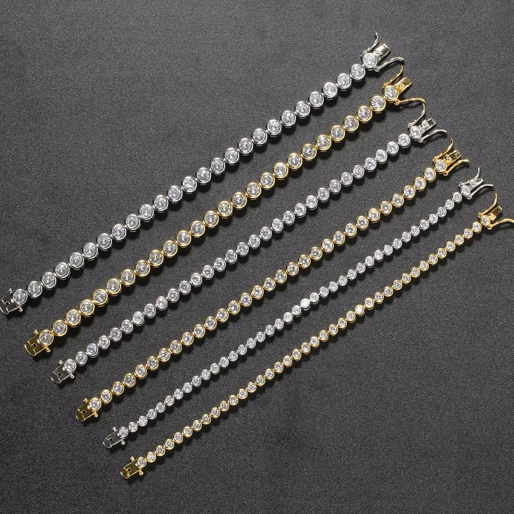 3Mm 4Mm 5Mm Width 7Inch 8Inch Brass Hip Hop Iced Out Zircon Bracelet Men'S Jewelry CZ Bracelet BB249