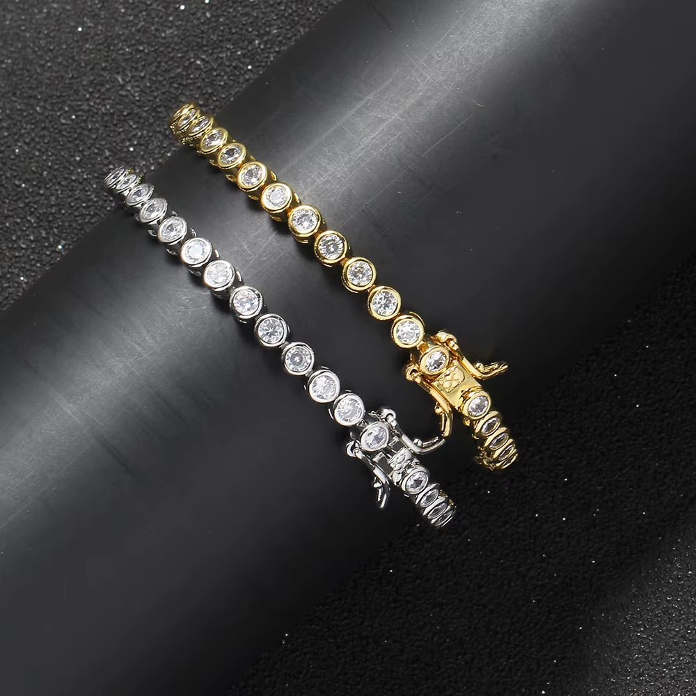 3Mm 4Mm 5Mm Width 7Inch 8Inch Brass Hip Hop Iced Out Zircon Bracelet Men'S Jewelry CZ Bracelet BB249